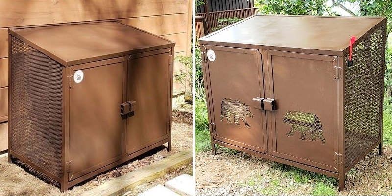 Deux abris bruns grillagés pour conteneurs de déchets extérieurs